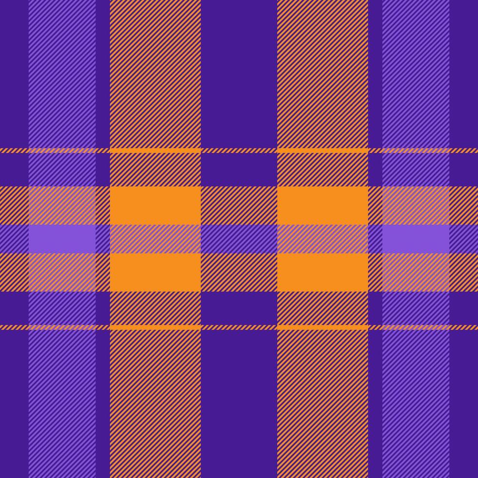 Grand seamless plaid textile, layered check tartan pattern. Feminine texture fabric background in violet and orange colors. vector