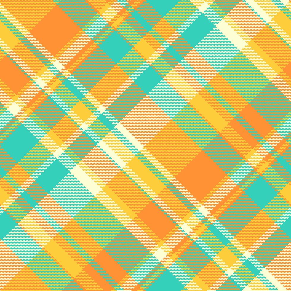 Page texture plaid background, folklore seamless fabric. Scenery check pattern textile tartan in tangerine and teal colors. vector
