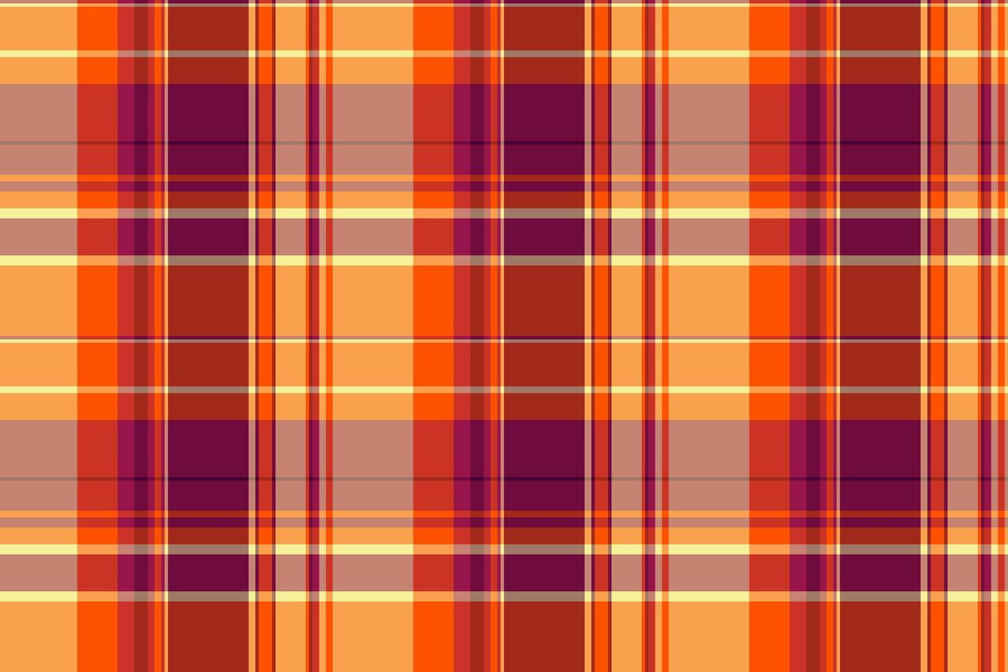 Warmtoned tartan pattern with intersecting lines in orange, red, and purple. Perfect for fall designs, textile mockups, or retrothemed projects. Versatile backdrop vector