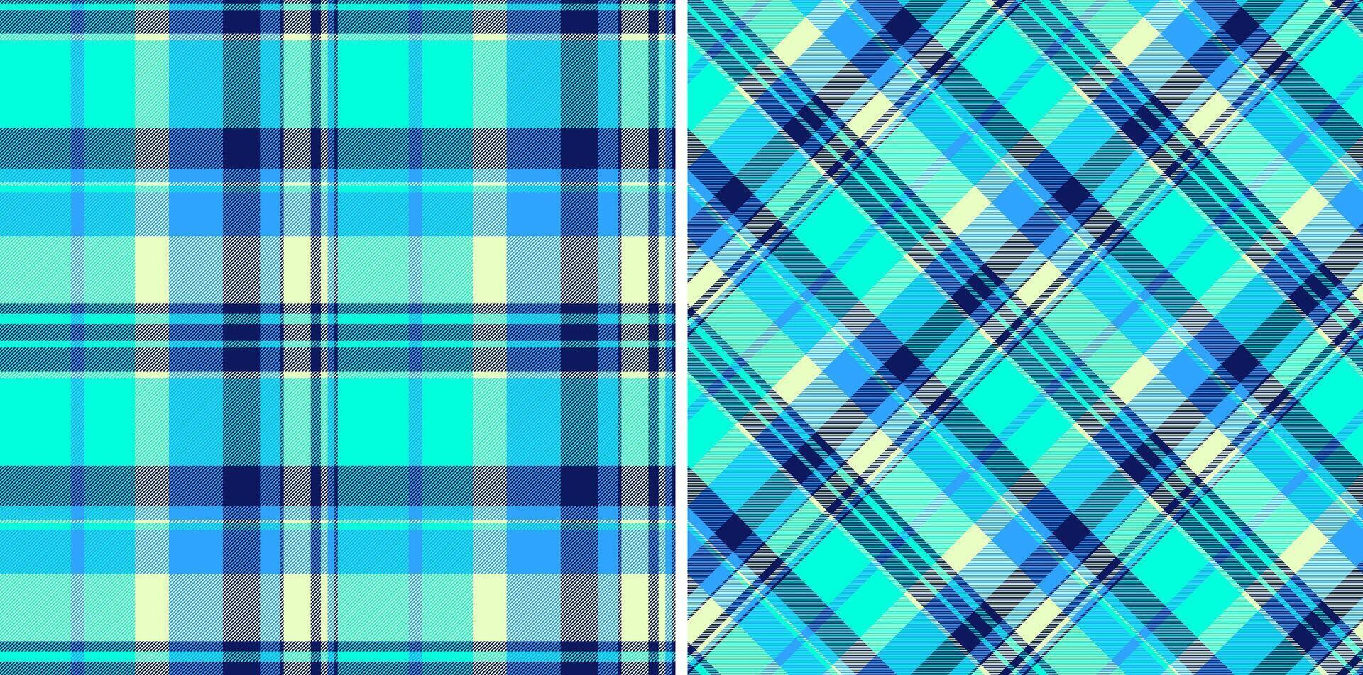 Check fabric texture of pattern background with a plaid seamless textile tartan. Set in neon colors. Cloth material types. vector
