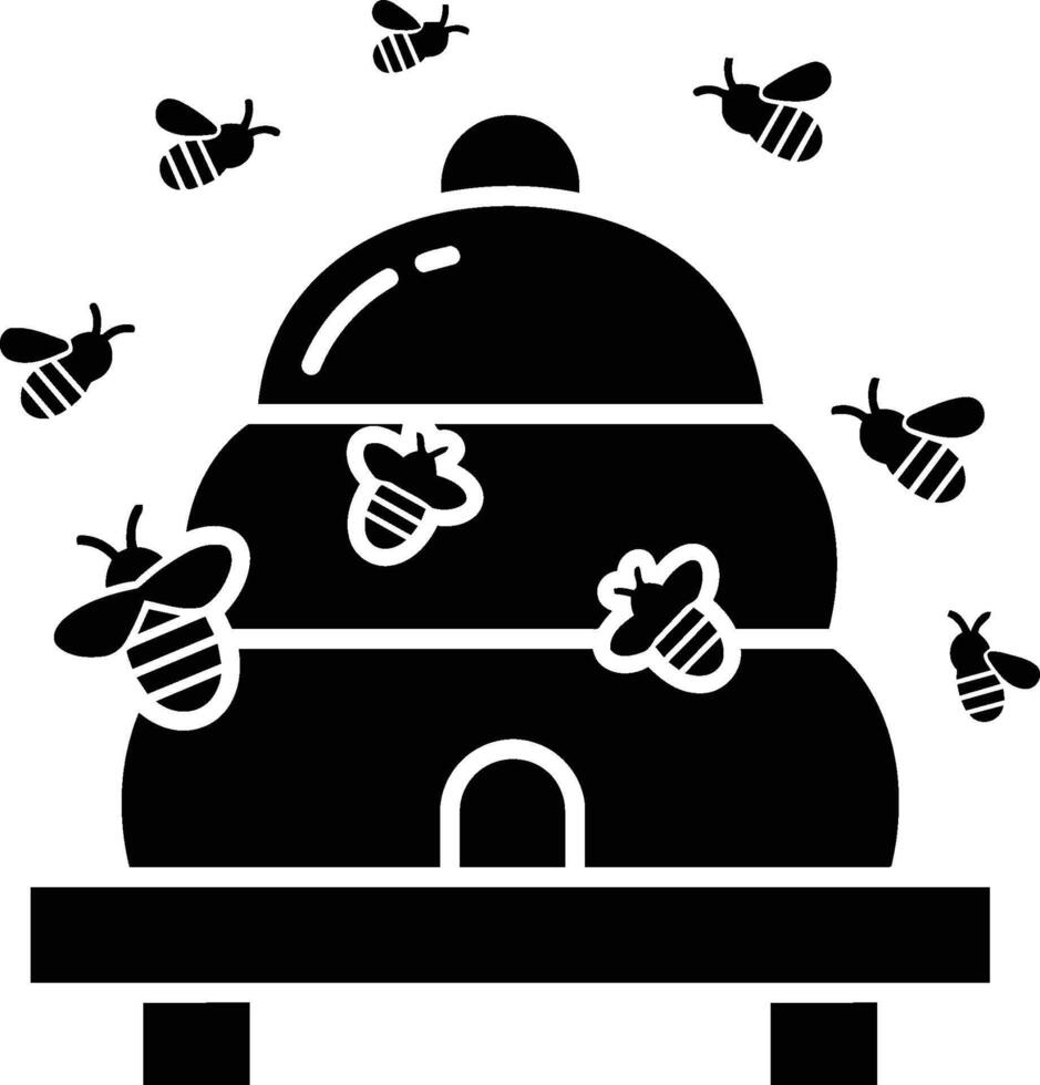 Beehive with Busy Honeybees Surrounding It. vector