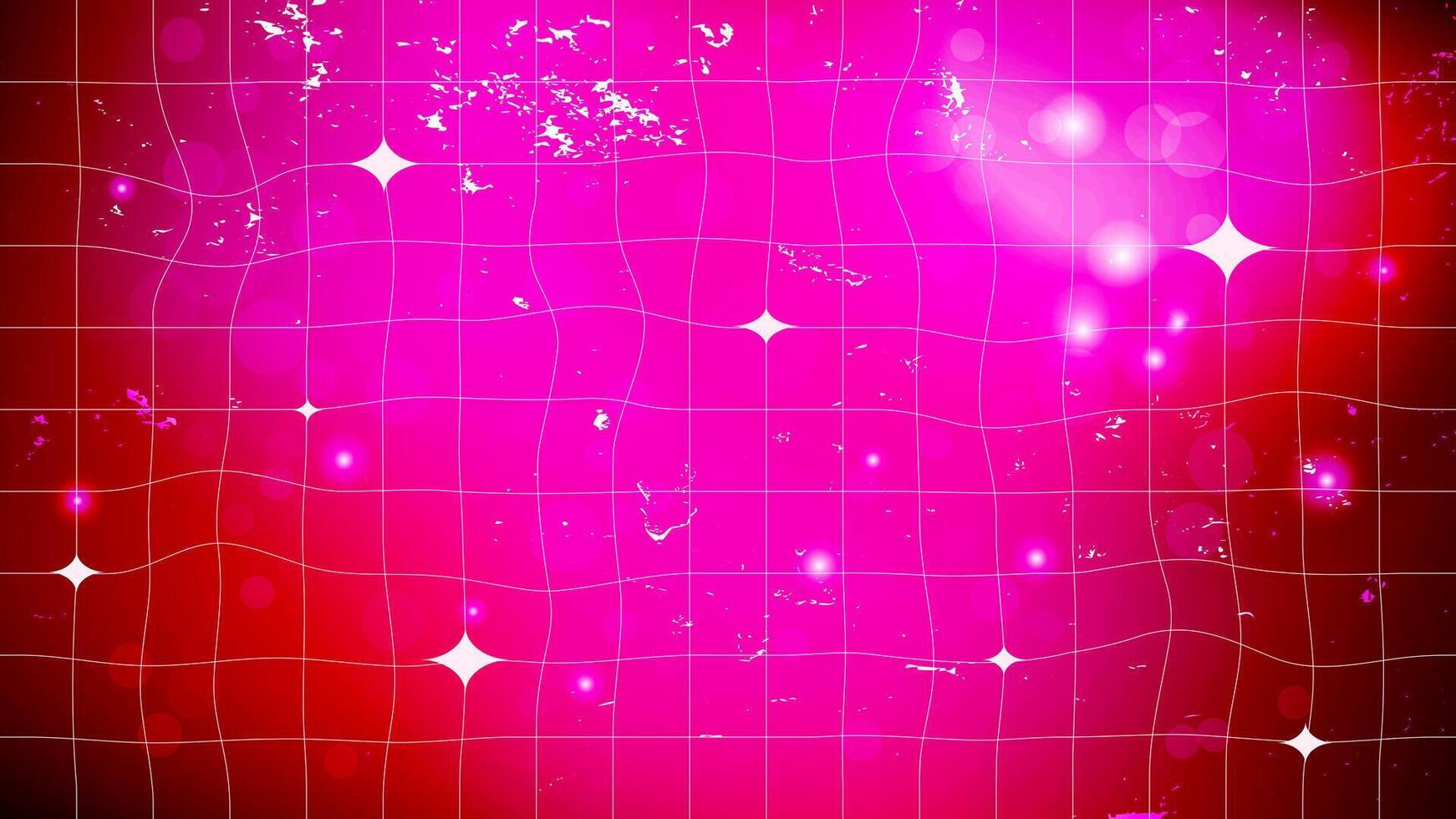 Hot pink glowing gradient checkered disco background with stars and bokeh. Retro wavy 80s 90s 2000s mesh pattern for abstract design, template, poster, banner, or wallpaper. vector