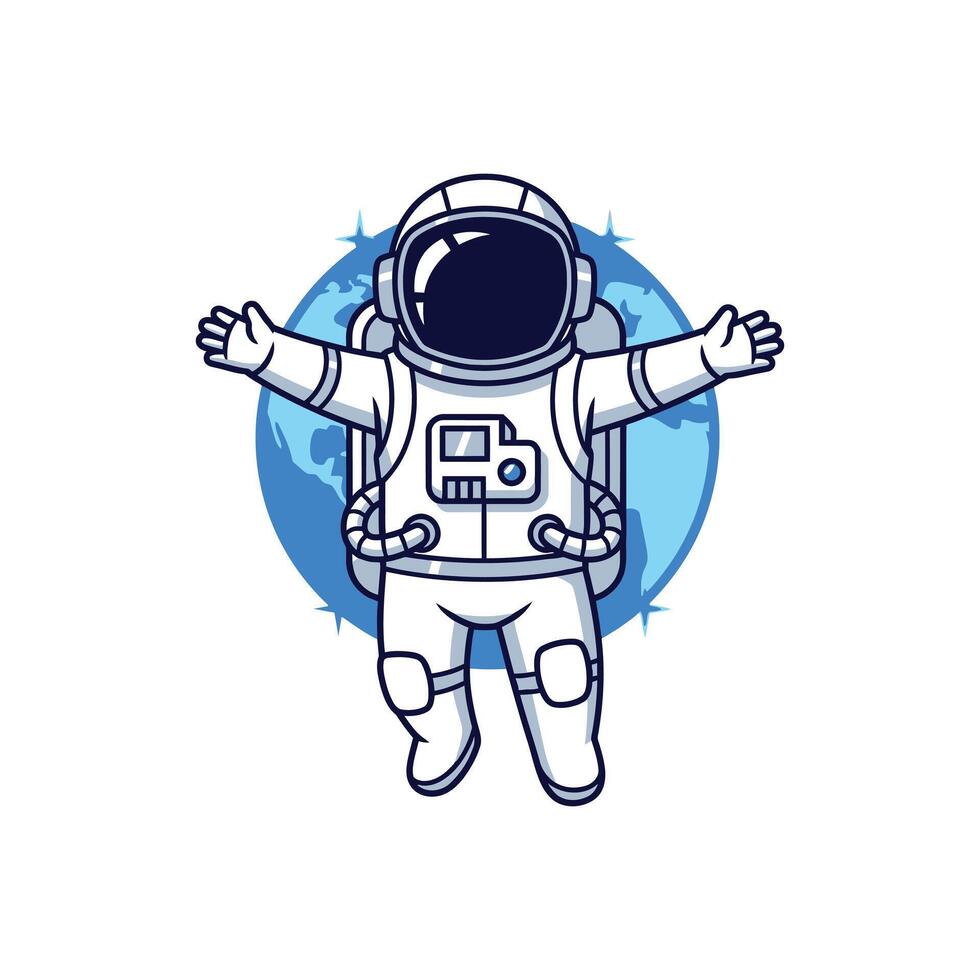 Astronaut in Space with Open Arms Exploring the Universe. vector