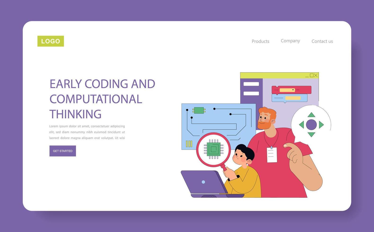 Early coding and computational thinking concept vector