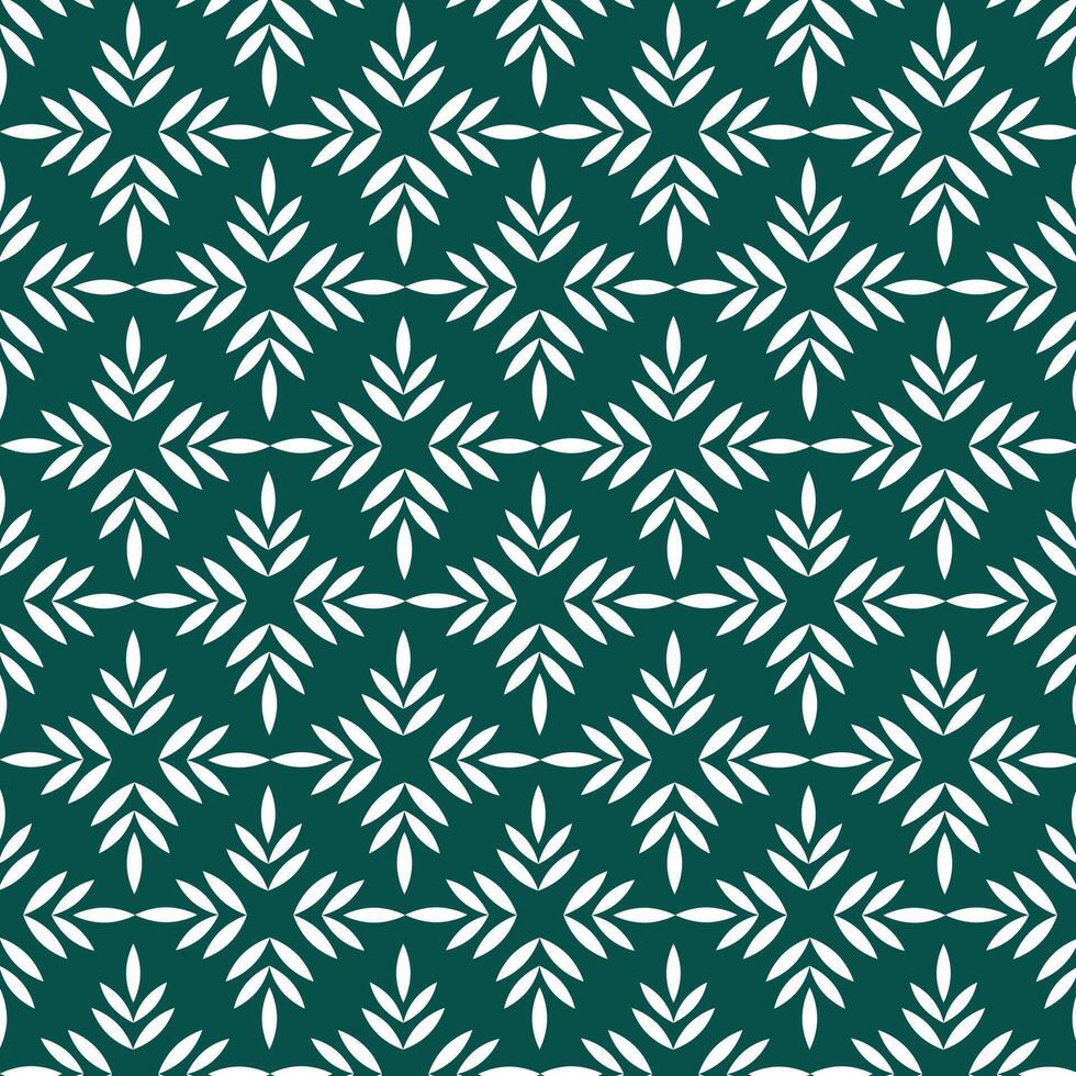 Seamless pattern white leaf arranged in repeating design on a dark teal background. vector