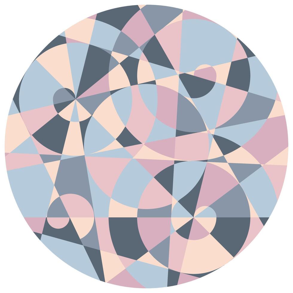 Circles rosette with colorful triangles, geometric overlap pattern. Round ornament. Mandala intersecting superimposed shapes and lines. Decorative element vector