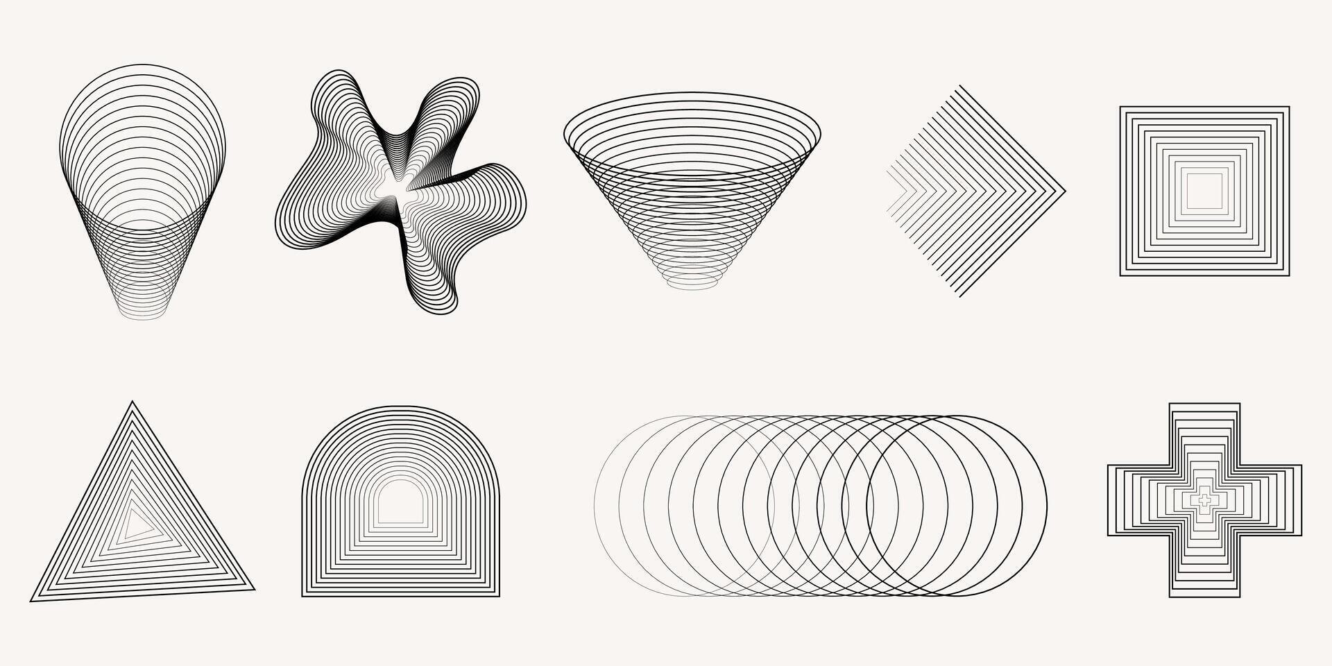 Minimal element design set. Contemporary stripe line art and geometric shape on white vector