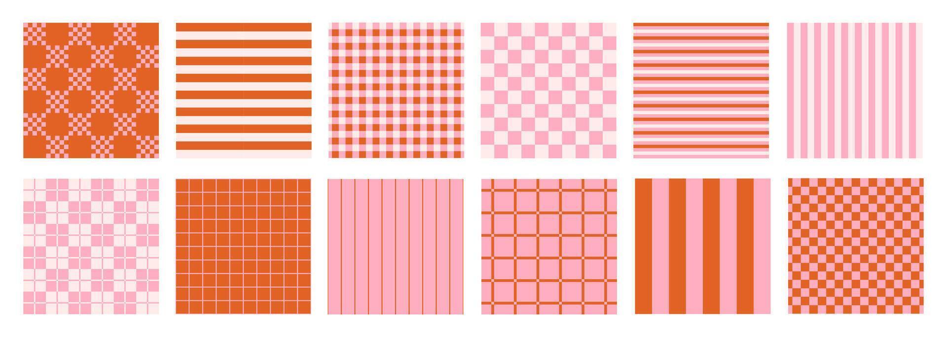 Geometric set checkered and linear backgrounds. Abstract seamless pattern.Check, plaid, striped prints vector