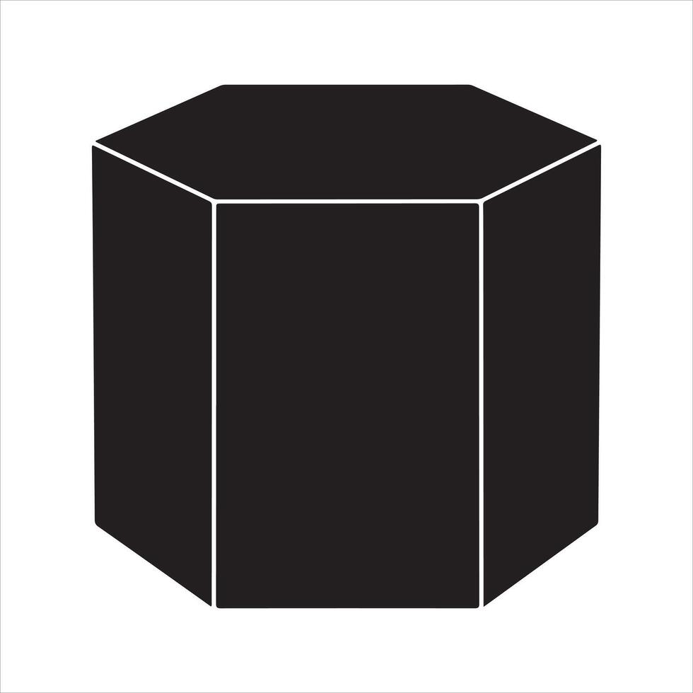 Black hexagonal prism geometric shape on white background solid vector