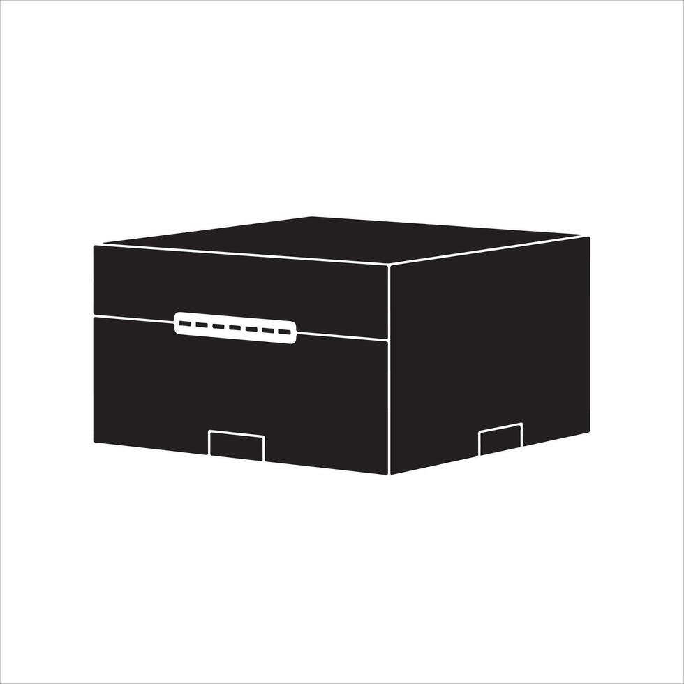 Black silhouette of a closed rectangular box with a lid on white background closed box package vector