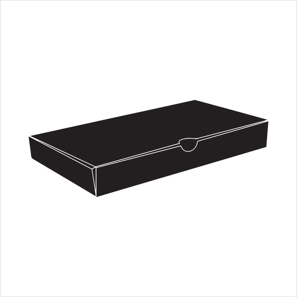 Closed Black Shallow Box with Curved Lid Notch and White Outline rectangular package vector