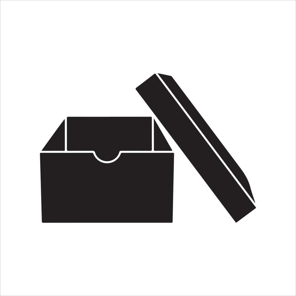 Black silhouette of an open box with its lid tilted on white background package container vector