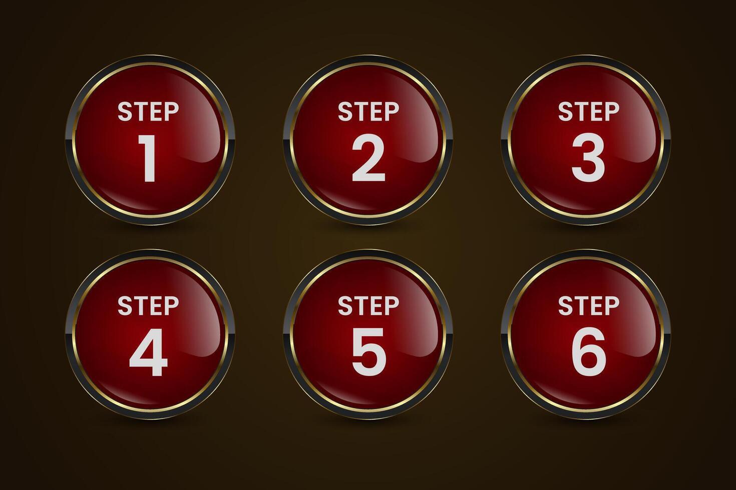 Collection of SIX numbers buttons with Luxury circle elements for banners, Buttons, symbols. SIX levels of premium design for social mwdia UI vector