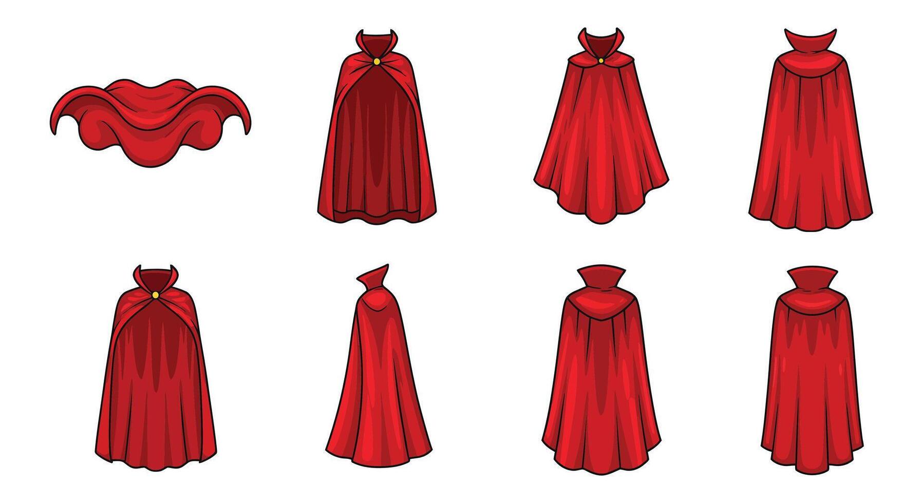A set of red cloaks with different shapes and sizes vector