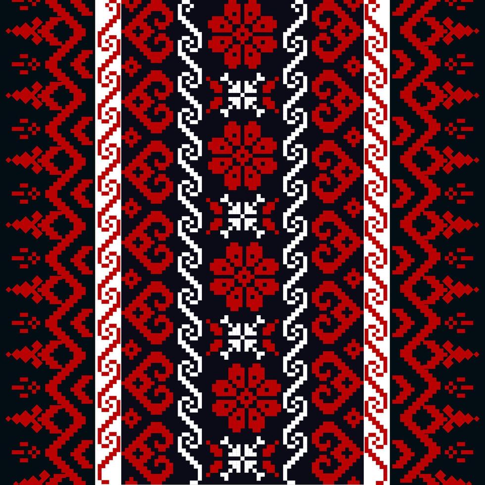 Red pixel pattern on black background for fabric design and background design. vector