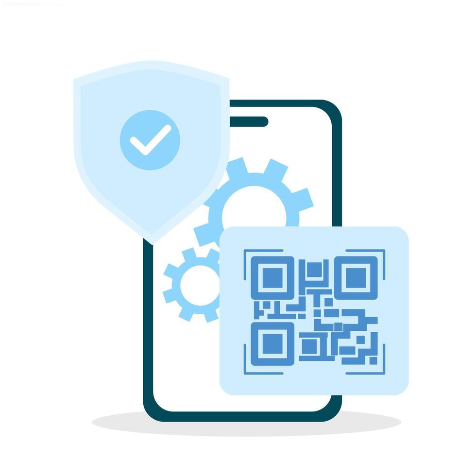 Illustration of a QR code to enhance mobile security, verify identity, and protect data with two-step authentication. vector