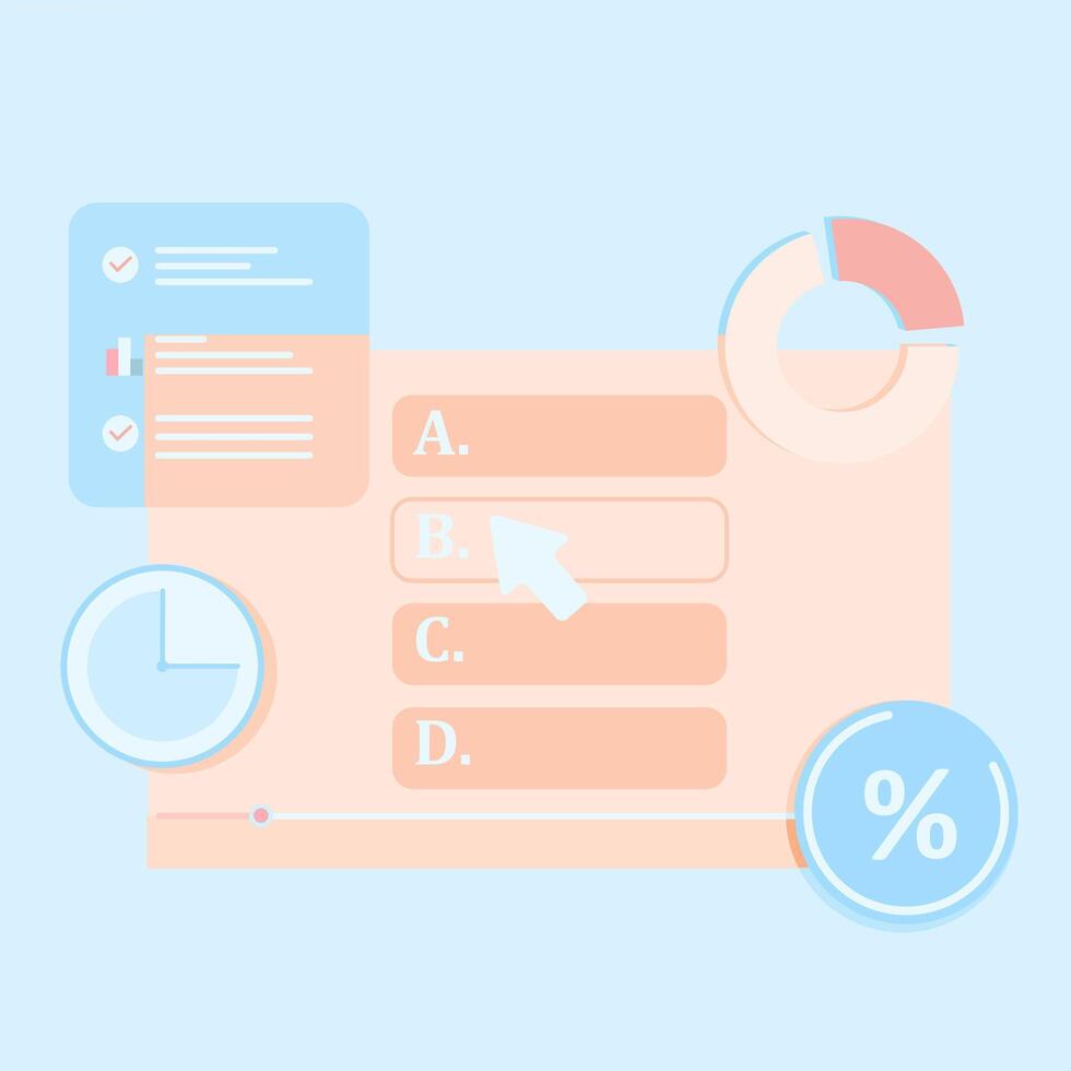 An interactive quiz design with multiple choice and real-time content. Perfect for online learning, assessments, and increasing engagement in training or marketing. vector