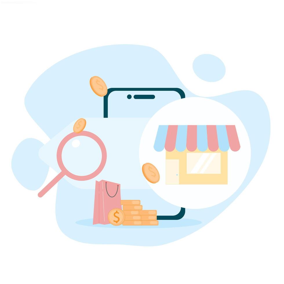 Marketplace app design with clean interface and complete features for online selling. vector