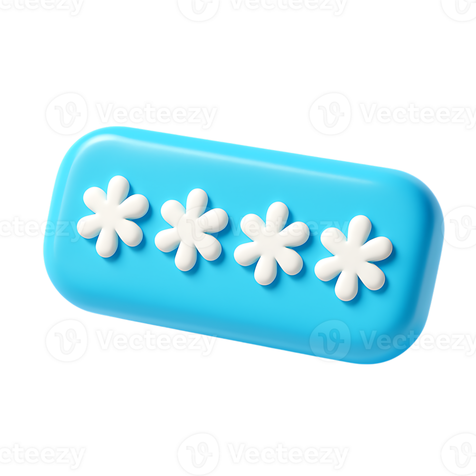 Blue 3d password icon isolated on transparent background representing security, access control, and authentication process png