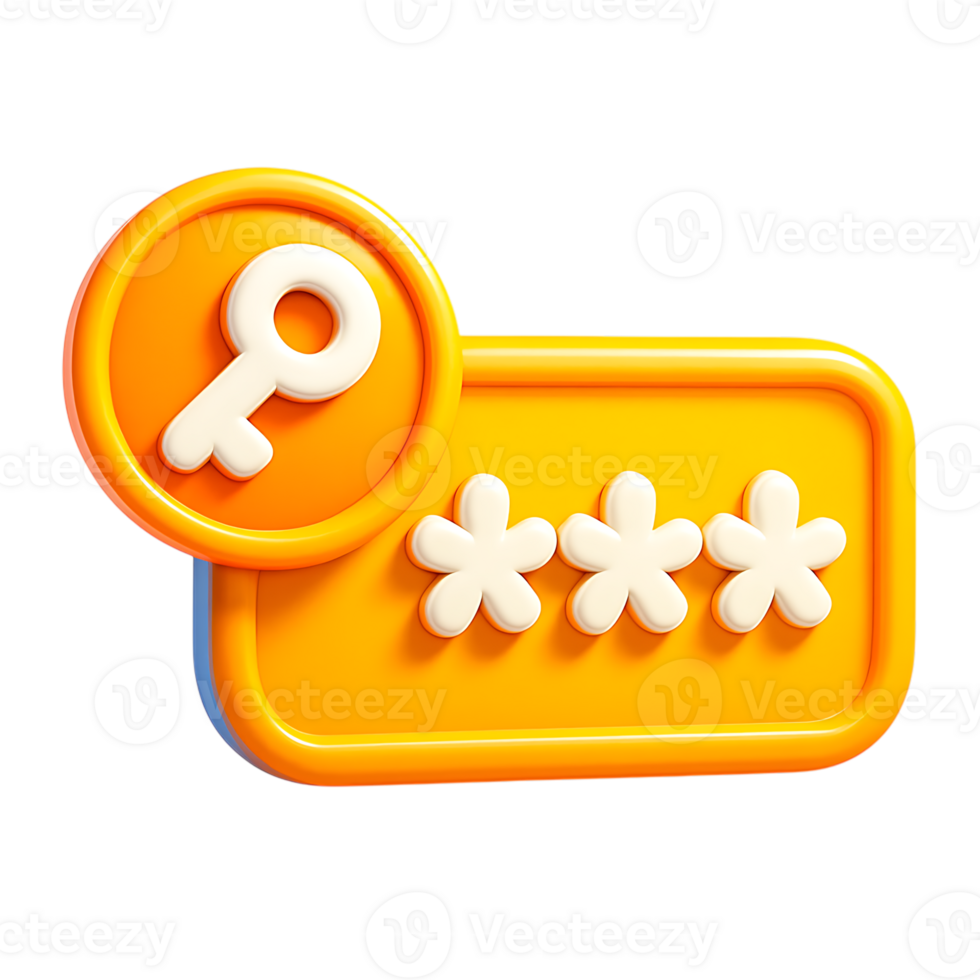 3d illustration of a key and password input field, isolated on transparent background png