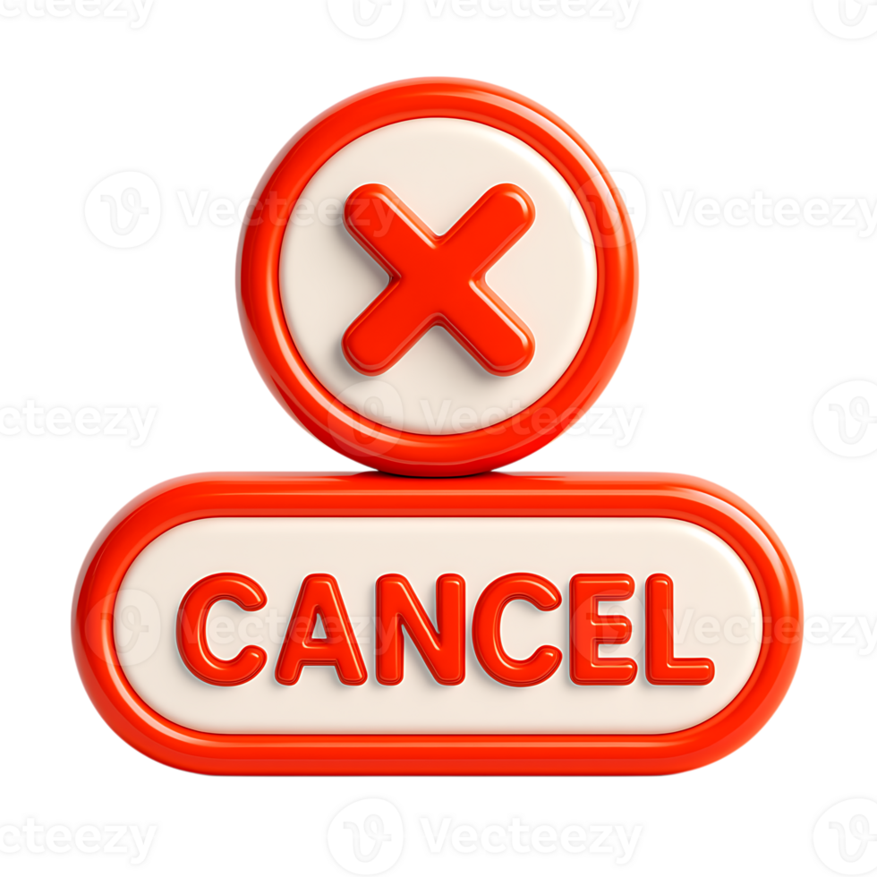 3d cancel button with red cross icon isolated on transparent background png