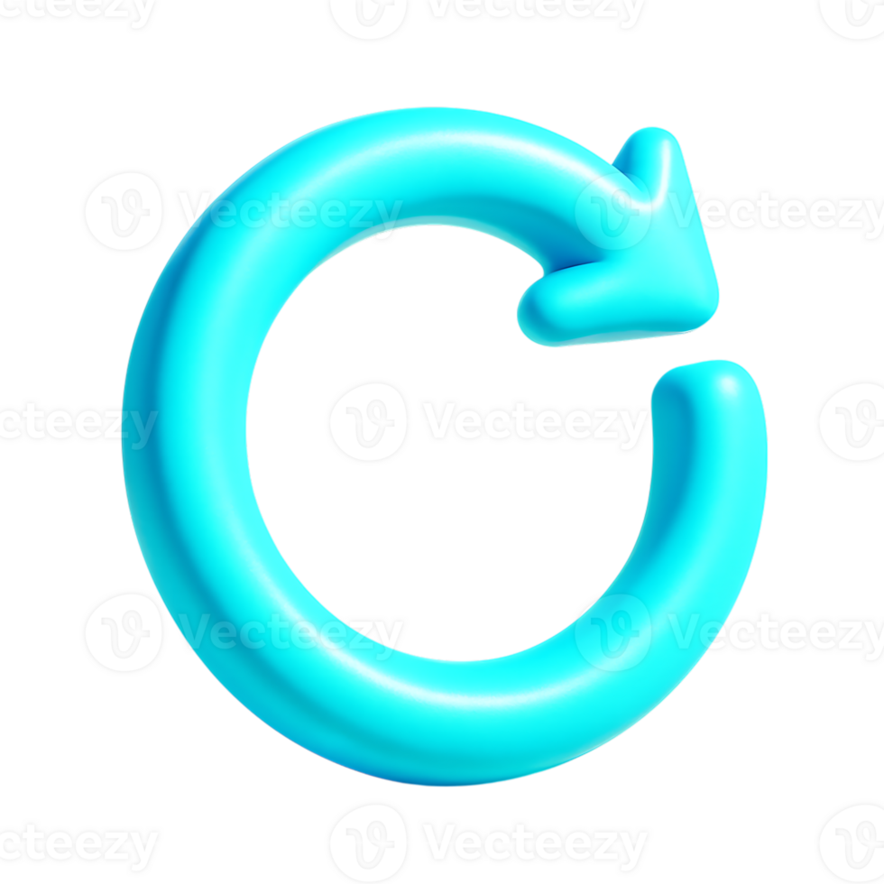 Cyan circular arrow icon isolated on transparent background, symbolizing refresh or repeat action png