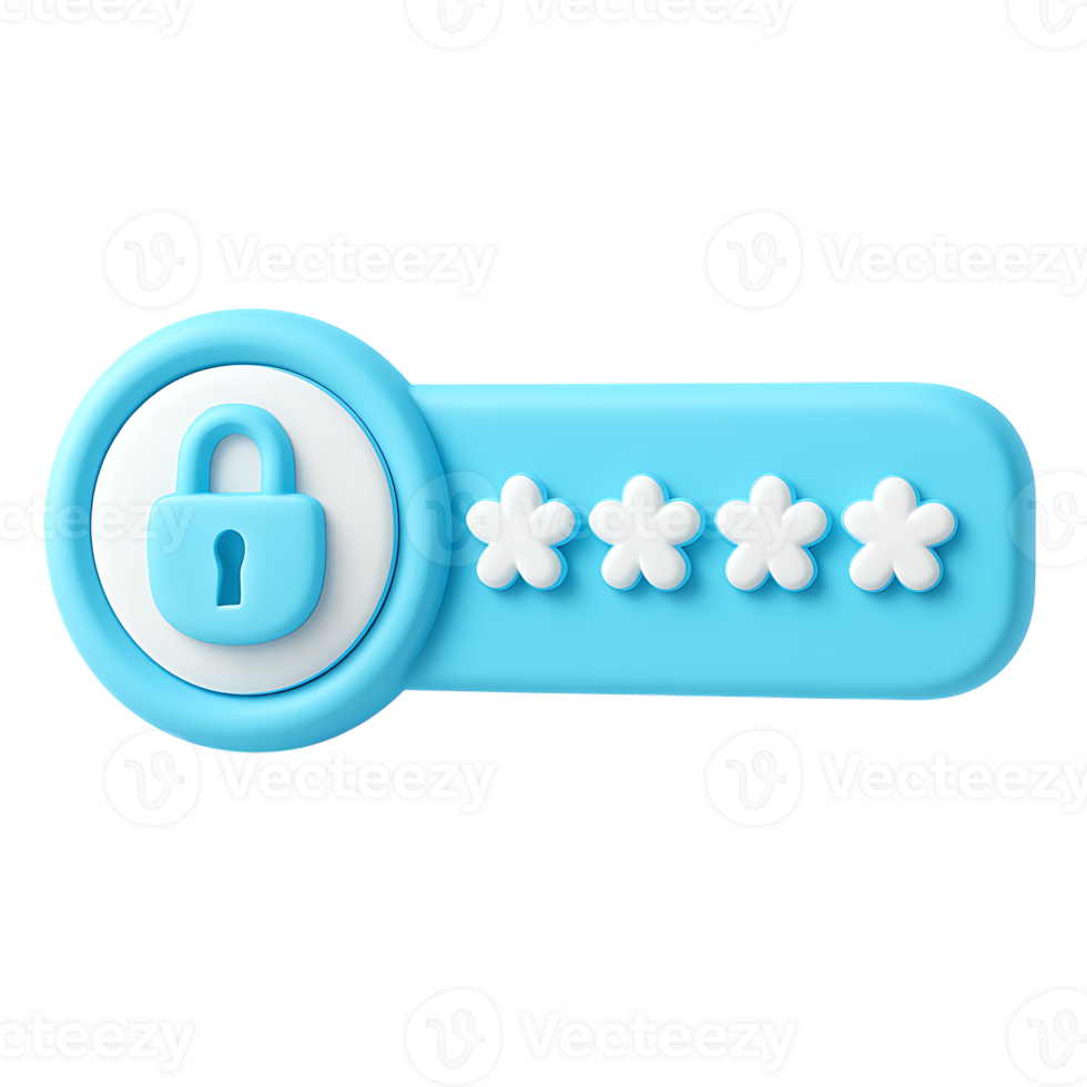 3d illustration of a password input field with a lock icon, isolated on transparent background png