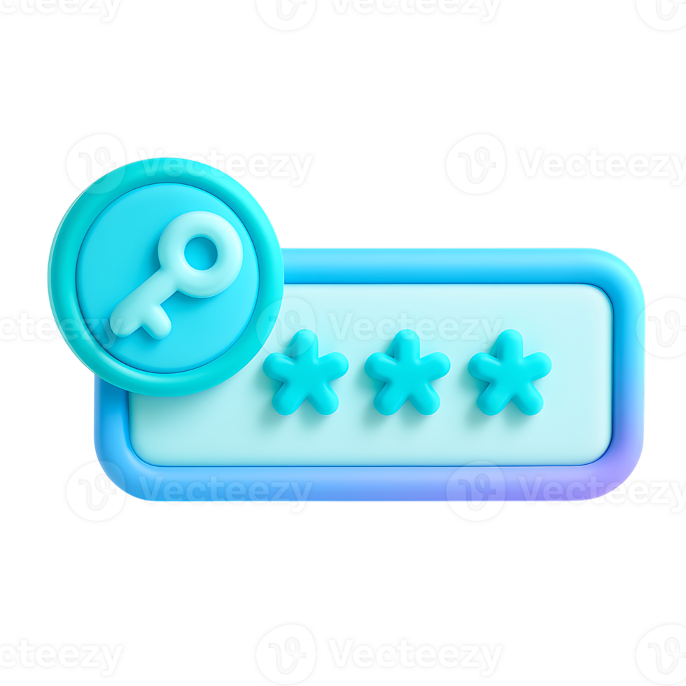 3d icon representing password security with a key symbol and asterisks, isolated on transparent background png