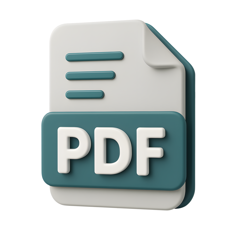 3d pdf file document with text lines icon isolated on transparent background png