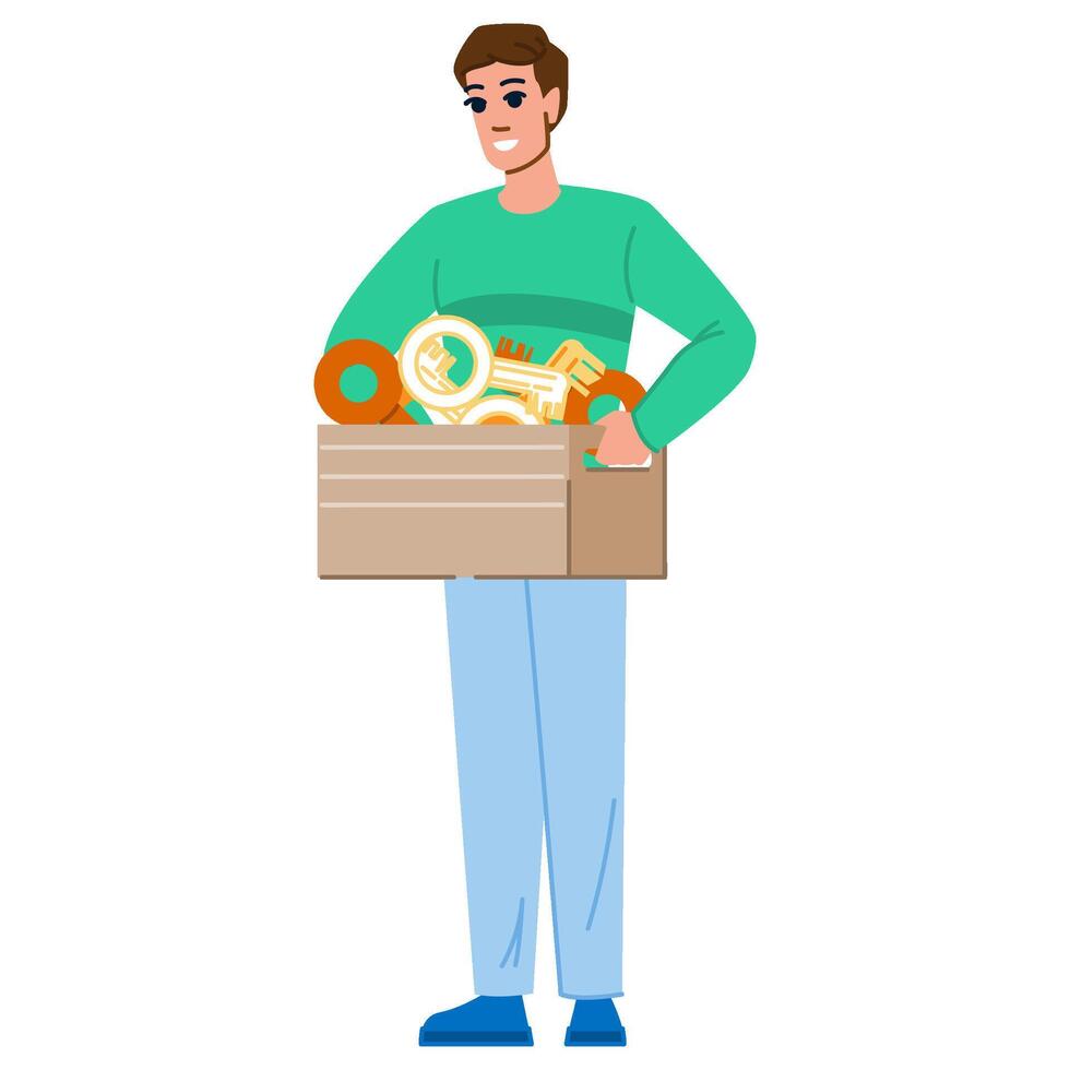 Man holding box with keys and padlocks symbolizing security and access vector
