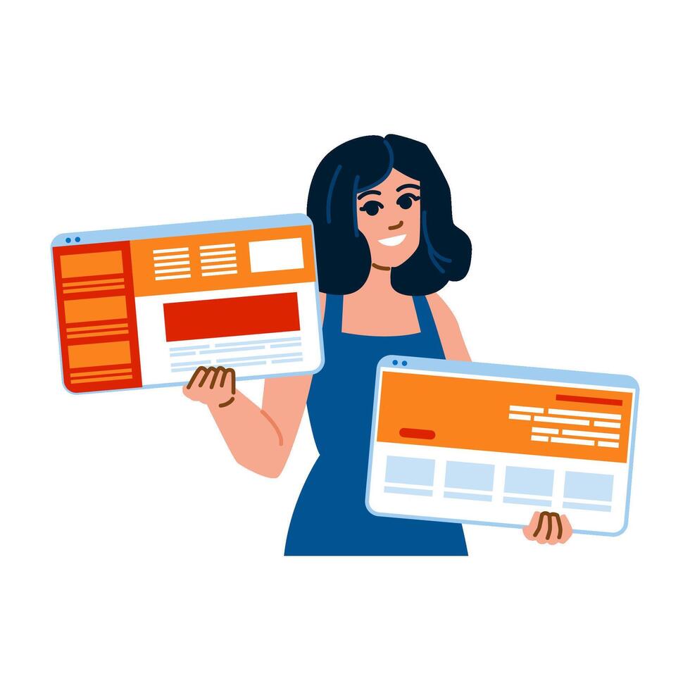 Web designer showing different website interface layouts vector