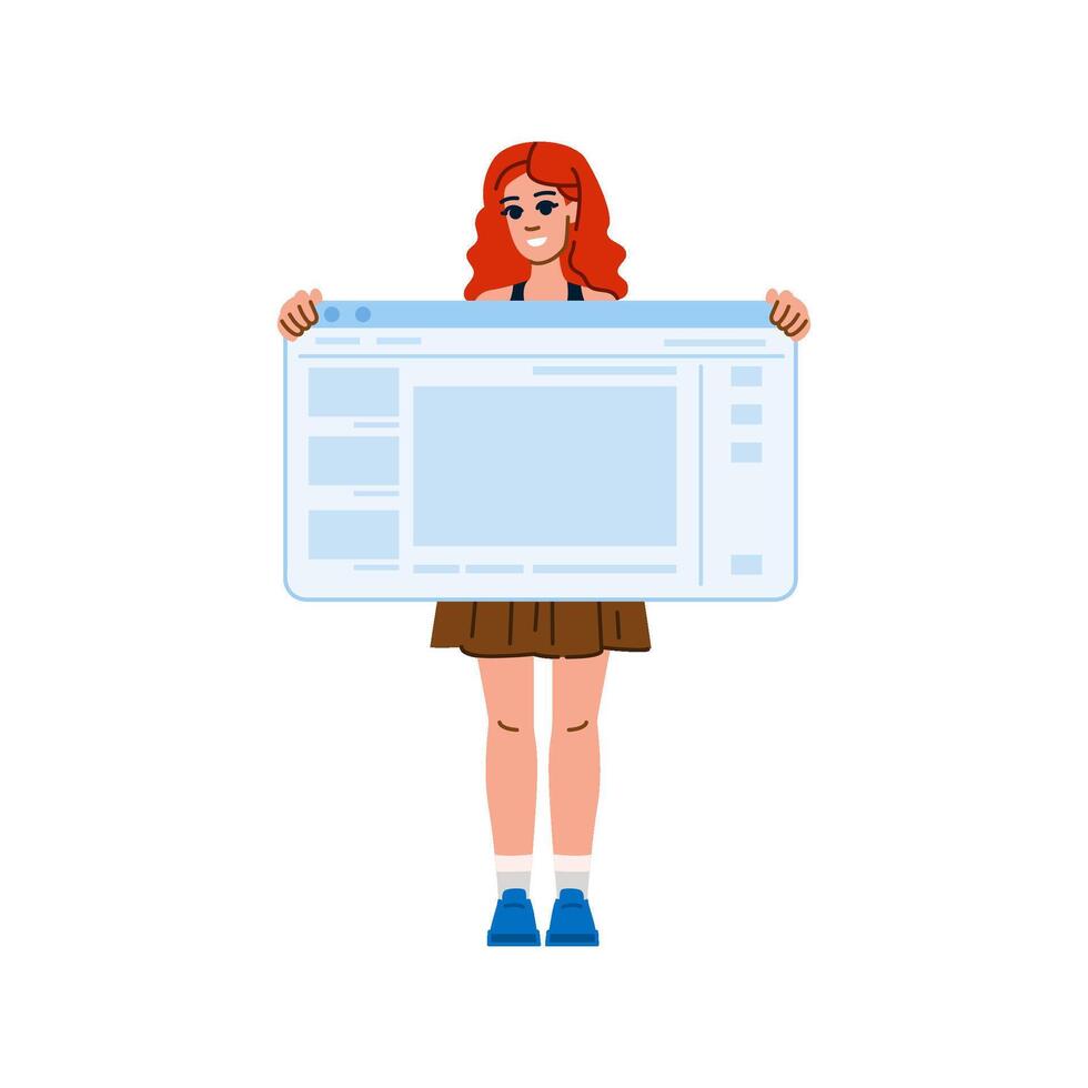 Web developer holding a giant web browser window promoting website design and development vector