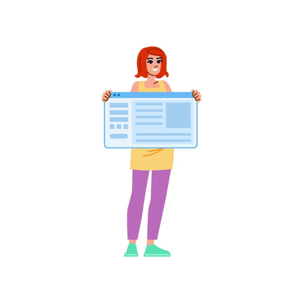 Web designer holding website interface layout wireframe window vector