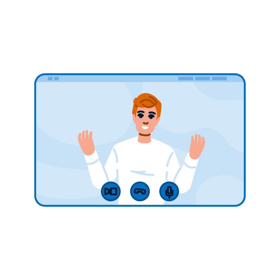 Man making call and gesturing on computer screen vector