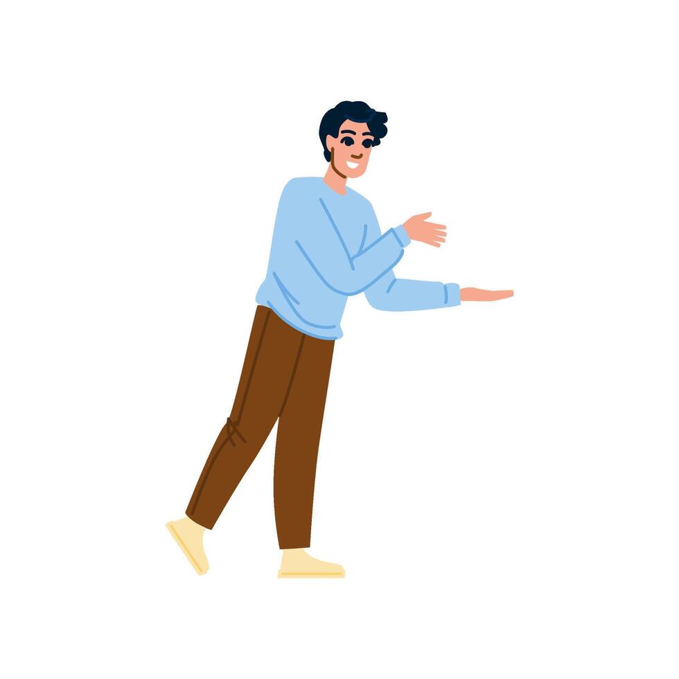 Young man showing and presenting something with hands gesture vector