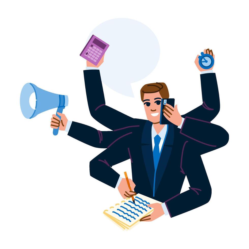 Businessman multitasking managing several tasks simultaneously vector