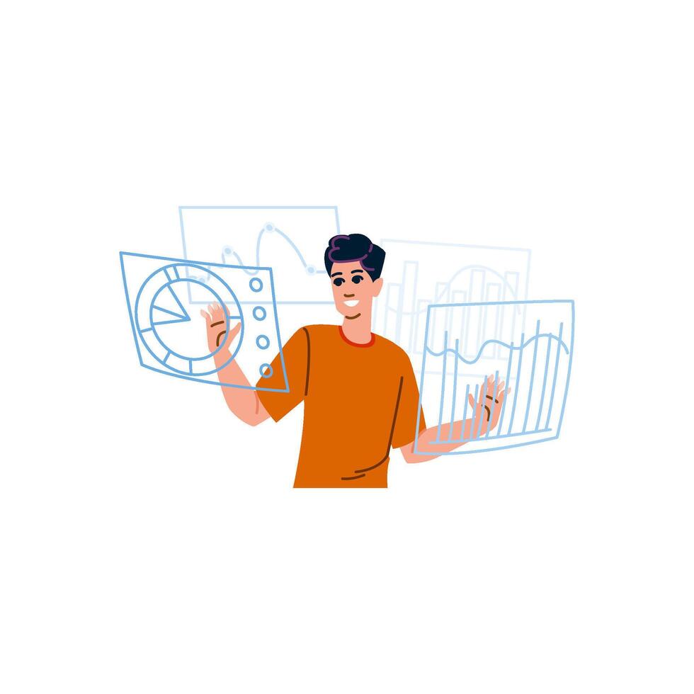 Businessman analyzing data on virtual screen using futuristic technology vector