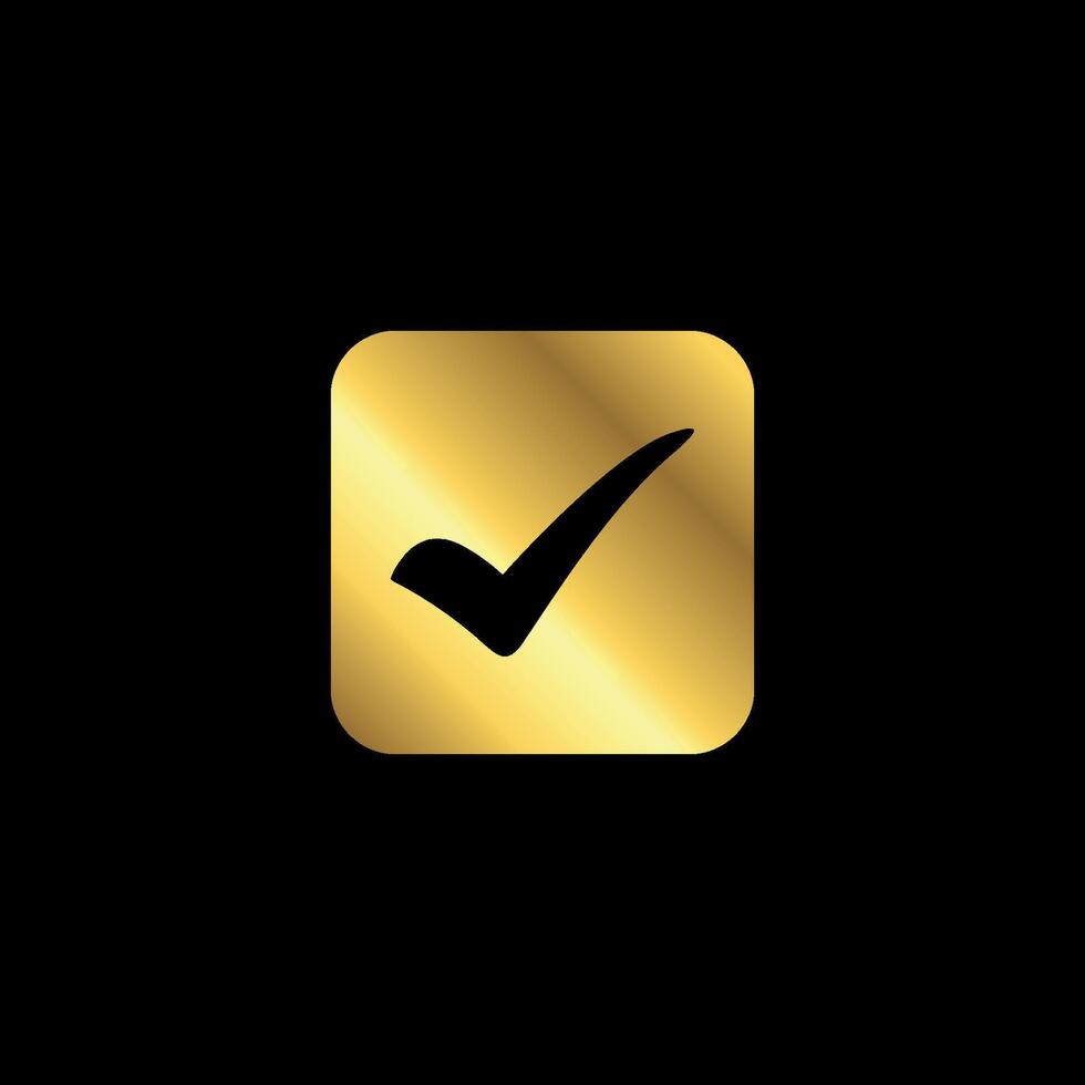 Rounded Square Gold Color Check Mark Checklist Badge Sticker Template vector