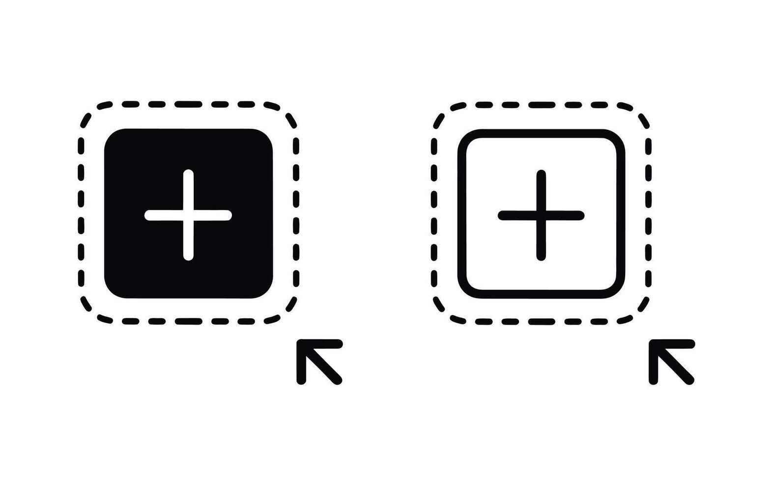 WebModern plus sign icon with dashed outline and arrow, perfect for website design and app interfaces vector