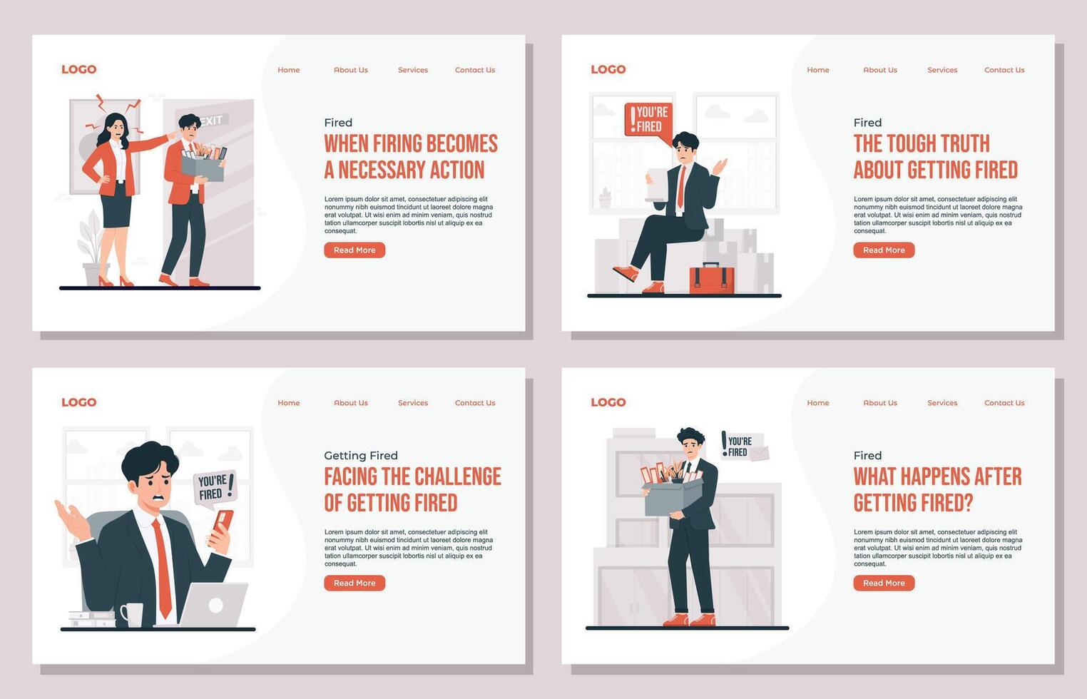 Illustrations on getting fired and challenges involved vector