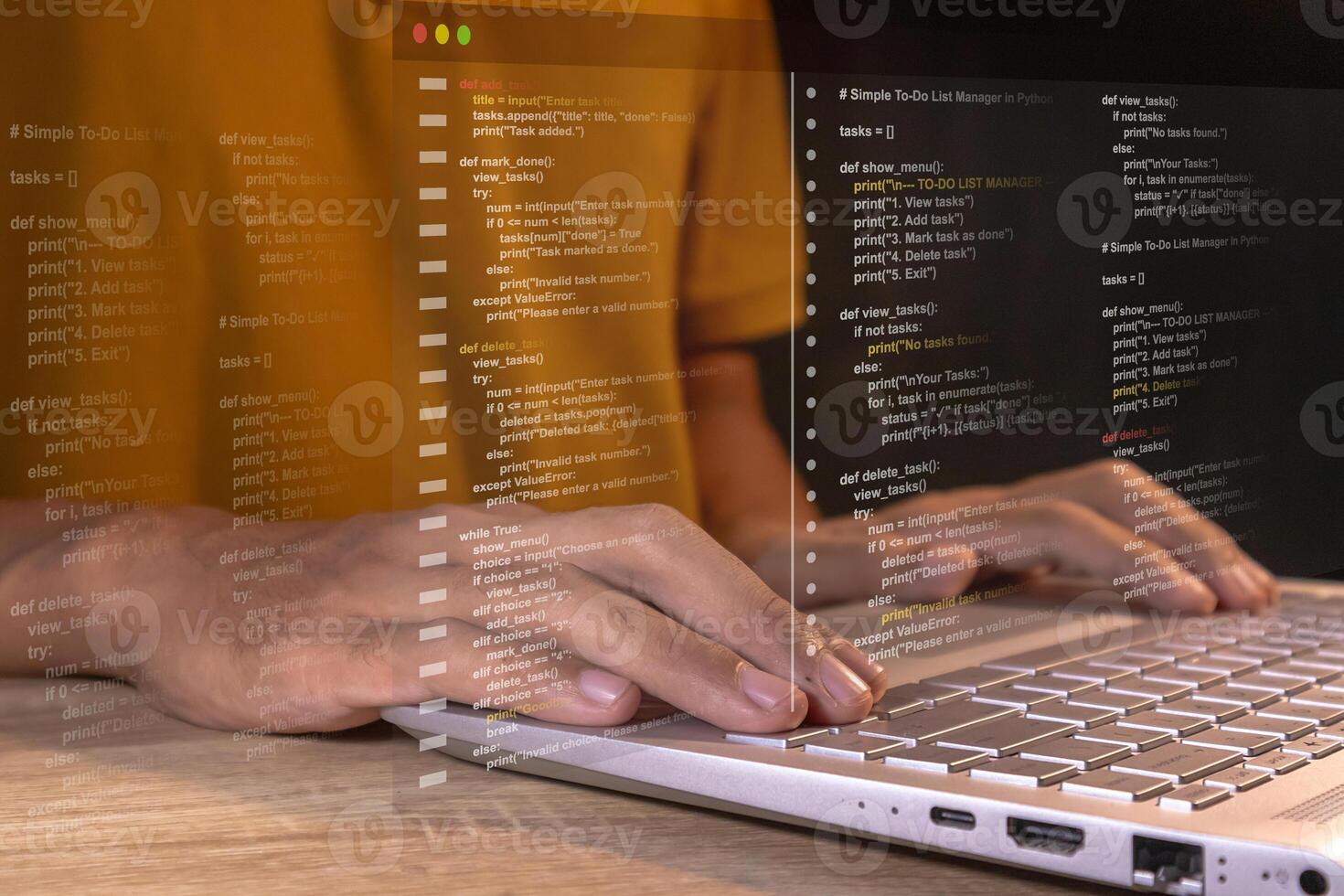 A computer programmer, software engineer or software development working on laptop photo