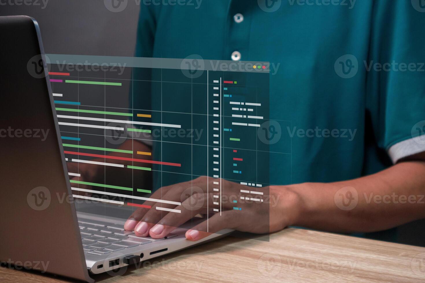 un hombre trabajando en computadora como computadora programador, software ingeniero o software desarrollo foto