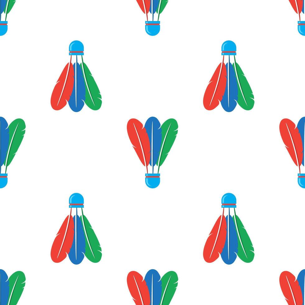 Shuttlecock Icon with Colorful Feathers Seamless Pattern Isolated on White Background. vector