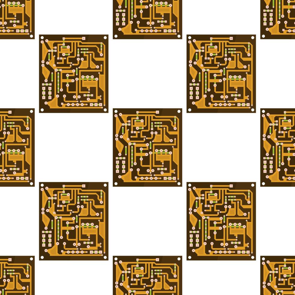 Circuit Board Seamless Pattern on White Background. Flat Design. Modern Computer Technology Background. High Tech Printed Symbol. vector