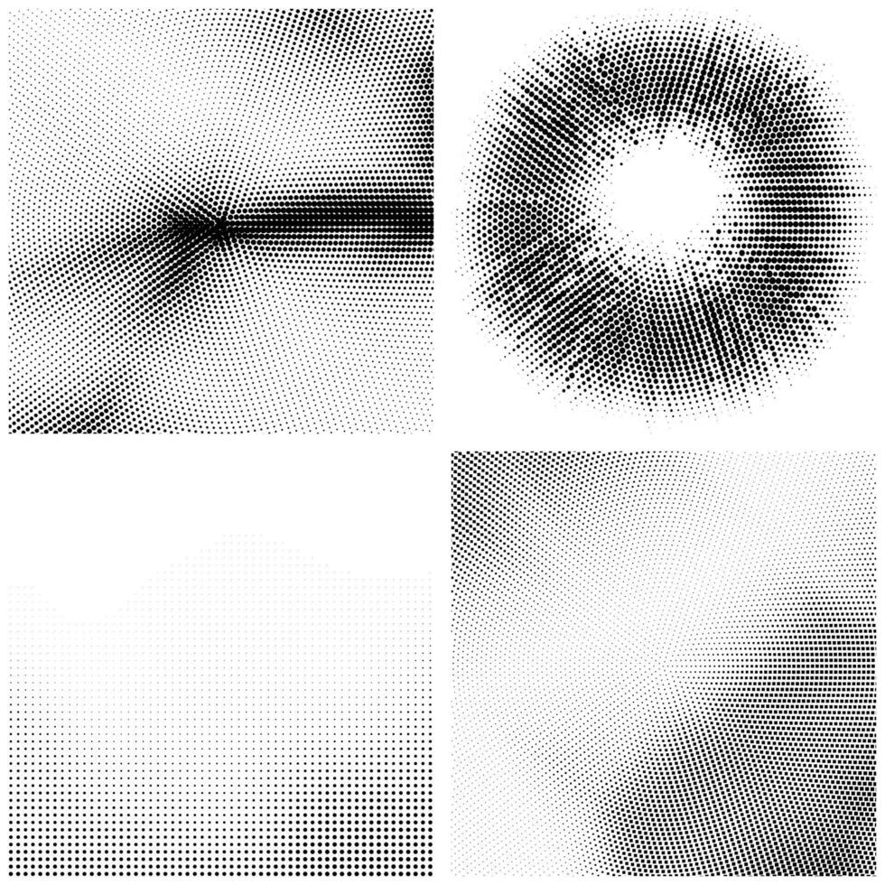 Halftone Set Pattern. Set of Dots. Dotted Texture on White Background. Overlay Grunge Template. Distress Linear Design. Fade Monochrome Points. Pop Art Backdrop. vector
