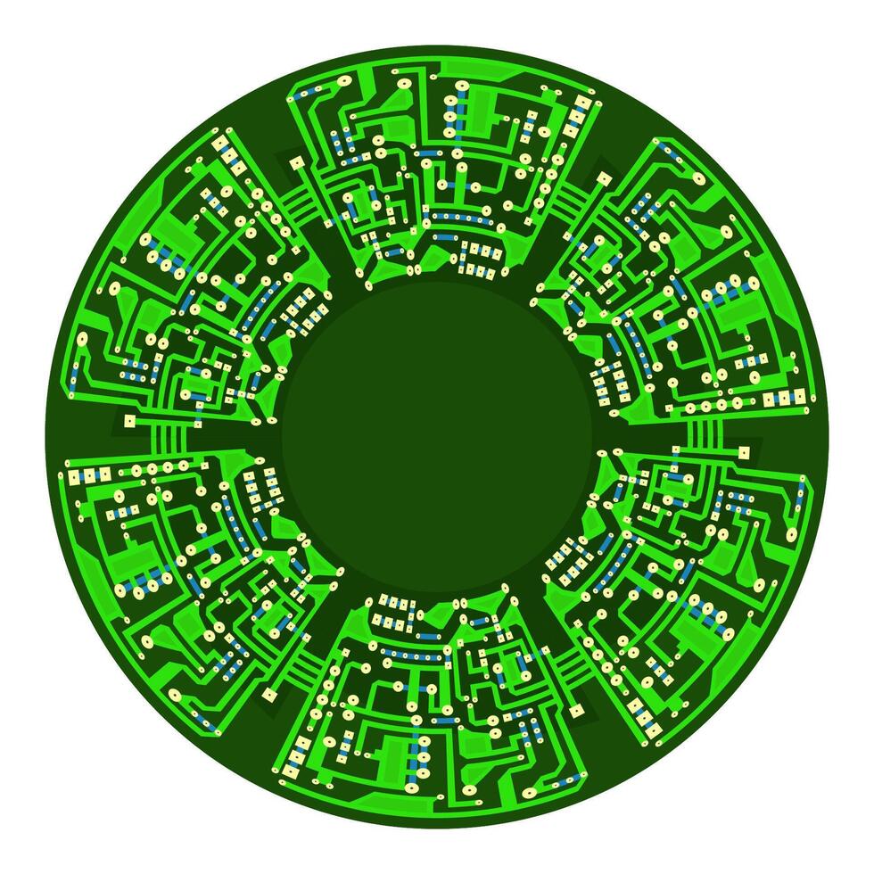 Green Circuit Board Isolated on White Background. Flat Design. Modern Computer Technology Background. Modern Sphere. High Tech Printed Symbol. vector