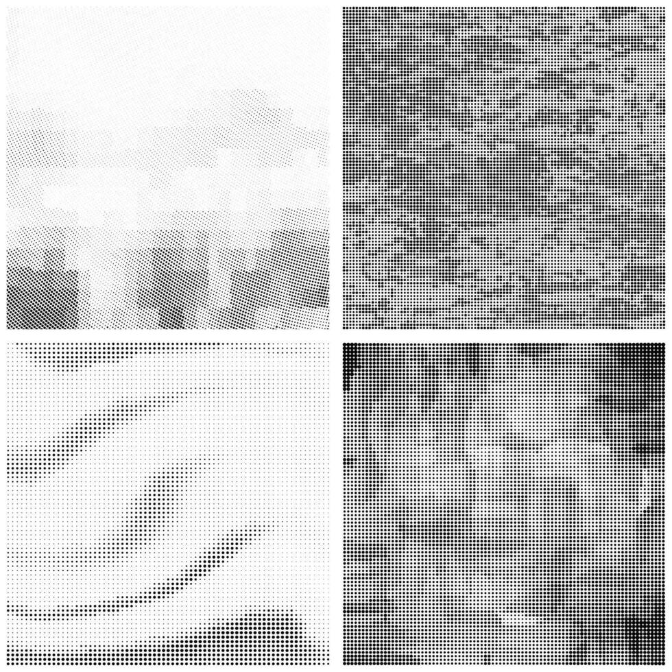 Black Halftone Pattern Set of Dots. Dotted Texture on White Background. Overlay Grunge Template. Distress Linear Design. Fade Monochrome Points. Pop Art Backdrop. vector