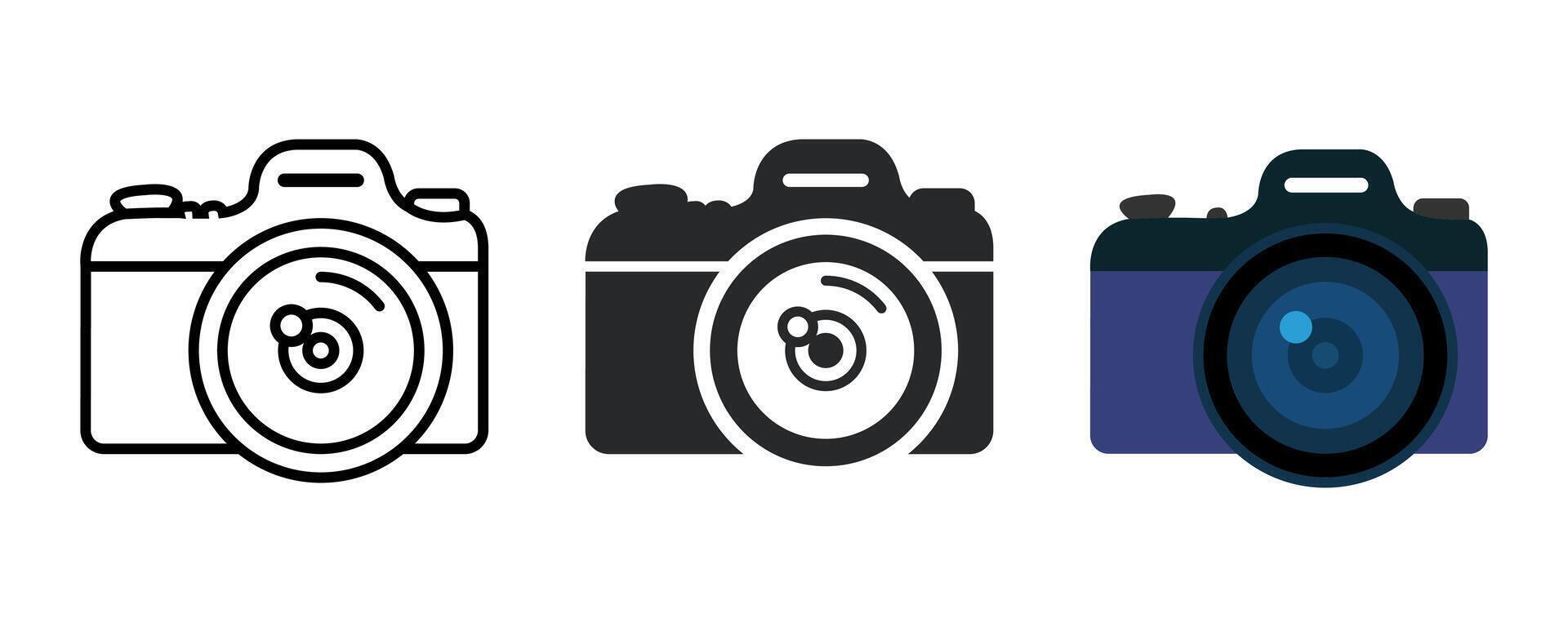 Camera Icons Line, Solid, and Color Variations vector