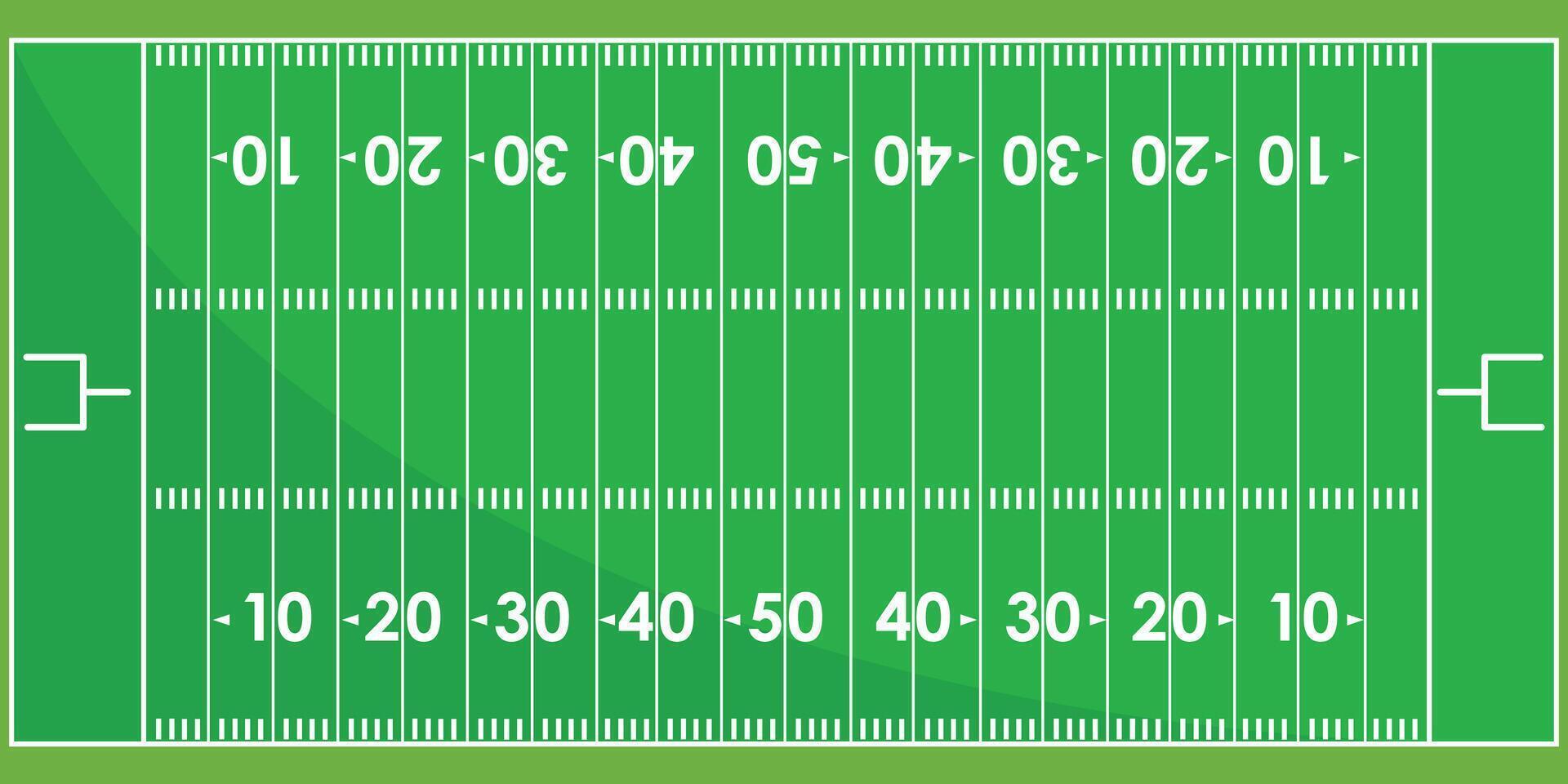 Layout of an American Football field with yard lines and uprights, sports graphic element vector