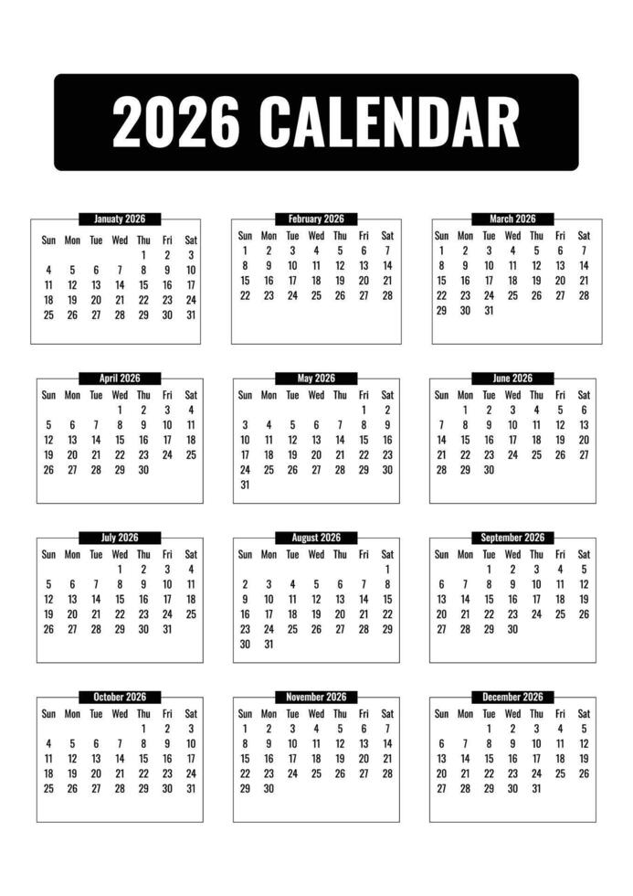 Modern 2026 calendar design with bold typography and clean minimal layout, professional planner template for business office and personal use vector